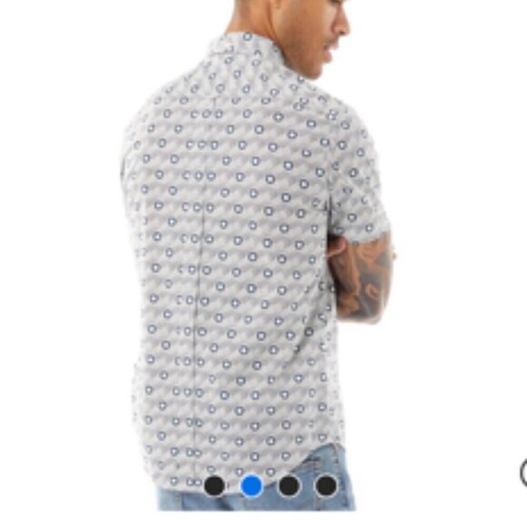 BEN SHERMAN Short Sleeve Retro Blue Print Shirt Sz Medium - Picture 2 of 12